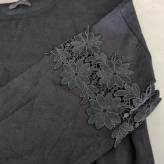 clear 黒 花柄刺繍 長袖ニットの画像
