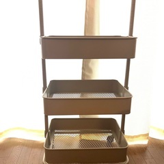 ※最終値下げ【ほぼ新品】3段とも高さ調節ができるキッチンワゴン レギュラー (モカ)【スチールワゴン トロリ4】の画像
