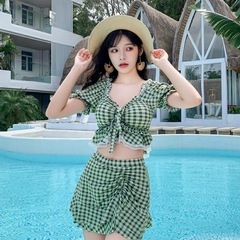 水着上下セット レディース M チェック柄の画像