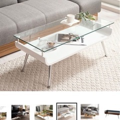 ガラス ホワイト 机  ローテーブルの画像