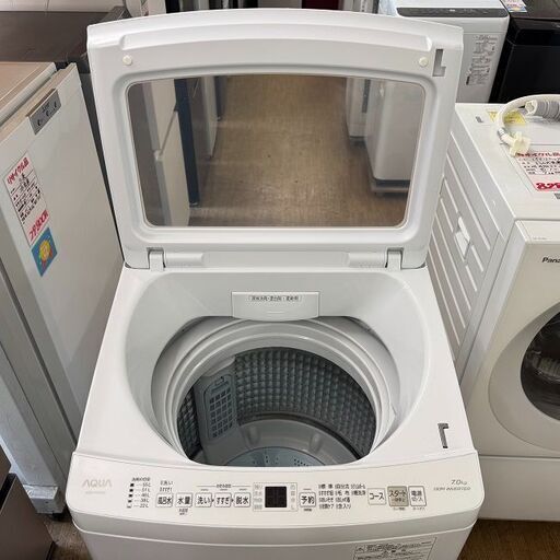 地域限定送料無料　超美品【 AQUA 】アクア 洗濯7.0㎏ 全自動洗濯機 高濃度クリーン浸透＆3Dパワフル洗浄 ワイドクリアガラスト