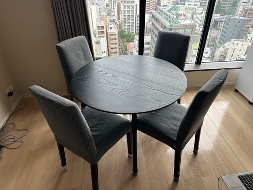 テーブル＆チェア4脚セット】円形ダイニングセット（ブラック）