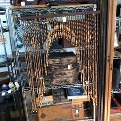 レトロ 木製 ビーズのれんの画像