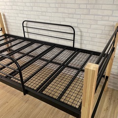 JKプラン ミドルベッド シングル 天然木脚のしっかり頑丈タイプ 幅209×奥行102×高さ96cm ブラック ナチュラル 黒の画像