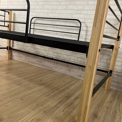 JKプラン ミドルベッド シングル 天然木脚のしっかり頑丈タイプ 幅209×奥行102×高さ96cm ブラック ナチュラル 黒の画像