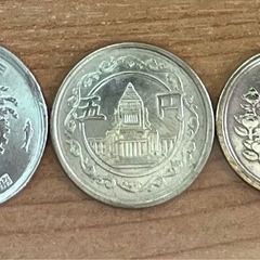 旧貨幣･古銭 3枚セット(50銭黄銅貨、穴無し5円黄銅貨、1円黄銅貨)の画像
