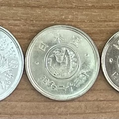旧貨幣･古銭 3枚セット(50銭黄銅貨、穴無し5円黄銅貨、1円黄銅貨)の画像