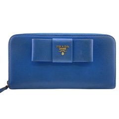 美品✨PRADA プラダ サフィアーノ リボン 長財布 青 ブルー COBALT