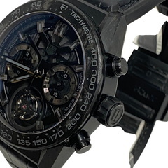 タグホイヤー TAG HEUER 腕時計 カレラ トゥールビヨン クロノグラフ ホイヤー 02T カーボン ファントム 限定500本 自動巻き カーボン チタニウム CAR5A8P ブラックの画像
