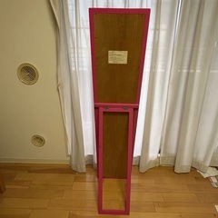 姿見　全身鏡 スタンドミラー  ピンク  木製 折りたたみの画像