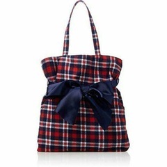 バッグ トートバッグ 【ジュジュリエ リボン付き 】赤チェック 通学 通勤 可愛いの画像