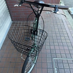 20インチ　シングルギア　カゴ付きミニベロ　カーキ色の画像