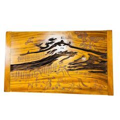 馬 鷲 彫刻絵 天然木テーブル 座卓 ローテーブルの画像