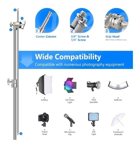 NEEWER Cスタンド センチュリースタンド ブームアーム付き プロ100%ステンレス鋼製 最大高さ320cm 撮影用ライトスタンド