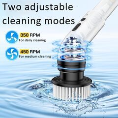 電動ブラシ 掃除電動スピンスクラバー 交換可能なブラシヘッド9個付き フルボディ IPX7 防水コードレスパワークリーニングブラシ 調節可能な延長ハンドル付き 3速シャワースクラバー 家庭用 (ロングポールスタイル)の画像