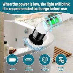 電動ブラシ 掃除電動スピンスクラバー 交換可能なブラシヘッド9個付き フルボディ IPX7 防水コードレスパワークリーニングブラシ 調節可能な延長ハンドル付き 3速シャワースクラバー 家庭用 (ロングポールスタイル)の画像