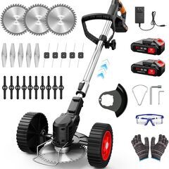 草刈り機 充電式 高性能 21V 4000mAhのバッテリー総容量 強力電動草刈り機 1880W 低騒音 補助ホイール 伸縮可 角度調整可 多替刃付き 農業および家庭用の芝刈り機 充電式 日本語説明書付