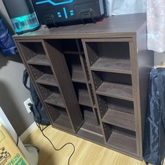 スライド式　本棚　ブラウン