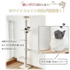 RAKU 日本メーカー 安心保証 キャットタワー 極太 突っ張り スリム 宇宙船 木製 コンパクト 省スペース 多頭飼い 183-270cm 天然麻 コットン紐 キャットツリー 木登りタワー 滑り止め 爪とぎ 猫タワー 寝室 リビングの画像