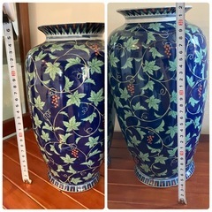 有田焼 高級陶器 若山作 唐草ブドウ 花瓶 花器 花生 置物の画像