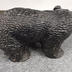 レトロ 北海道 伝統工芸品 台座付 木製 木彫 熊 クマ 鮭咥えの画像