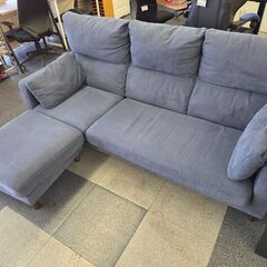 ハイバック 3人掛けソファ ファブリック オットマン付 グレー【現状