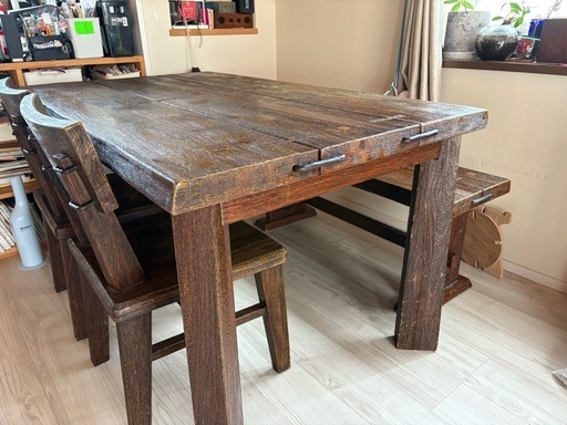 バリ調ダイニングテーブル4点セット