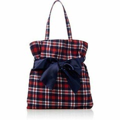 バッグ トートバッグ 【ジュジュリエ リボン付き 】緑チェック 通学 通勤 可愛いの画像