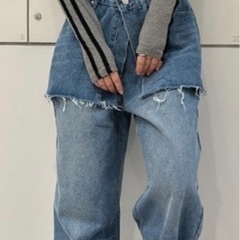 8/31まで‼️値下げ！最終価格‼️★solleim  スカートレイヤード風ワイドデニム★の画像