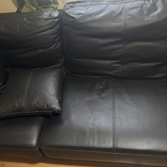 【美品】
本革ソファ　クッション付き　背もたれダウンの画像