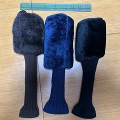 ゴルフ　ニットヘッドカバー　DR FW UT (1茶、Xネイビー、7黒) 3点セットの画像