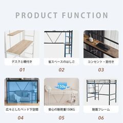 【美品】ロフトベッドシングルサイズ、デスク付き、ブラック、解体対応可能の画像