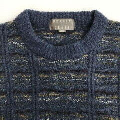 90s-00s★ドゥマンクレール/DEMAIN CLAIR★3Dニット/デザインセーター【メンズL/紺系/navy】ナイガイ/Vintage/Tops/sweater◆cBH717 ＃20tの画像