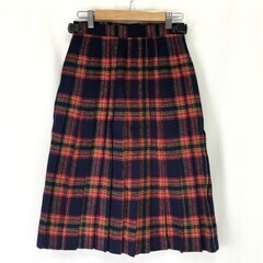 ヨークランド/YORKLAND★シロセット加工/タータンチェック柄/ラップスカート/後ろプリーツ/膝下丈【M程度/ロング赤系/red】Skirts◆cBH660の画像