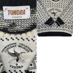 Vintage★ツンドラ/TUNDRA CANADA★カナダ/鳥刺繍/デザインニット/厚手セーター【men's-M（日本L相当)白×黒/総柄】Tops/sweater◆cBH557の画像