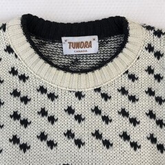 Vintage★ツンドラ/TUNDRA CANADA★カナダ/鳥刺繍/デザインニット/厚手セーター【men's-M（日本L相当)白×黒/総柄】Tops/sweater◆cBH557の画像