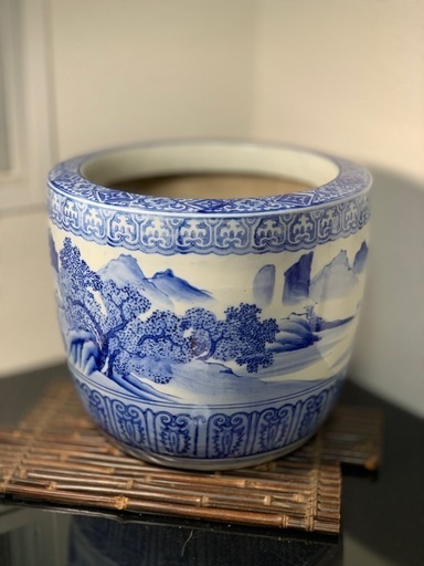 少し豊富な贈り物 配送可能時代物 染付 火鉢 陶器製 茶道具古道具骨董古玩古董 工芸品
