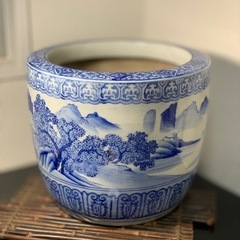 配送可能　時代物 染付 火鉢 陶器製 茶道具　古道具　骨董　古玩...