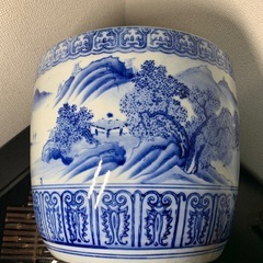 配送可能　時代物 染付 火鉢 陶器製 茶道具　古道具　骨董　古玩　古董　アンティーク　中国美術　 の画像