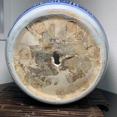 配送可能　時代物 染付 火鉢 陶器製 茶道具　古道具　骨董　古玩　古董　アンティーク　中国美術　 の画像