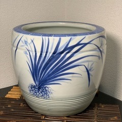 配送可能　時代物 火鉢　漢詩　水仙 金魚鉢 染付 メダカ鉢 骨董...