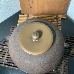 配送可能　金森浄栄　繰口釜　桐紋　木箱付 茶道具 茶釜 銅蓋 釜師 骨董　時代物　古玩　古董　古道具の画像
