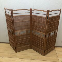 アジアンレトロ 装飾彫り 透かし彫り 木製 4連パーテーション 間仕切り 衝立 木製 パーテーション 木彫り スクリーンパネル 4連 ビンテージ