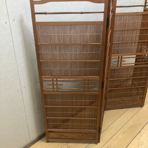 アジアンレトロ 装飾彫り 透かし彫り 木製 4連パーテーション