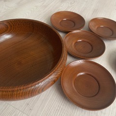 35【未使用】木製漆器菓子受け、コースター５枚