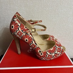 COACH オープントゥヒール アンクルストラップ 花柄　の画像
