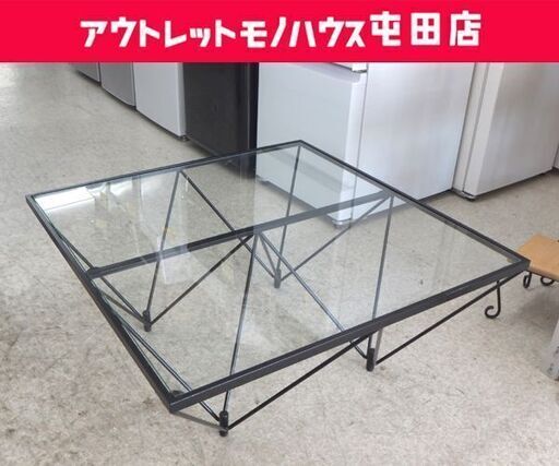 スクエア ガラステーブル 80×80cm 正方形 センターテーブル リビング モダン ローテーブル ☆ 札幌市 北区 屯田