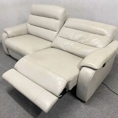 ニトリ 本革片電動ソファ クローナ 3人掛け ハイバック リクライニング ライトグレー リビング インテリア 中古家具 店頭引取歓迎 R9779の画像
