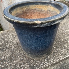植木鉢　30センチ　陶器　昭和レトロ　アンティーク　信楽焼　深鉢　長鉢　腰高鉢　懸崖鉢の画像