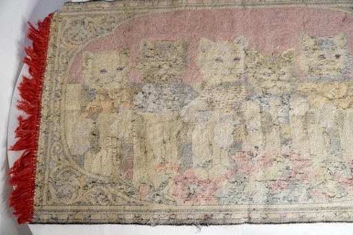 6匹の猫のタペストリー ラグ 織物 フランスアンティーク ヴィンテージ ねこネコ 6匹の猫のタペストリー ラグ 織物 フランスアンティーク